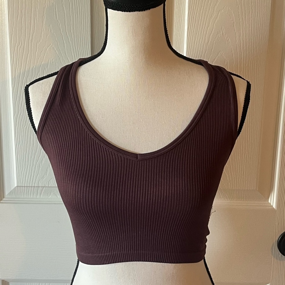 Aeropostale Brown Ribbed Crop Tank Top